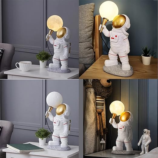 Astronaut Figure Holding the Moon Desk Lamp - My Own Cosmos