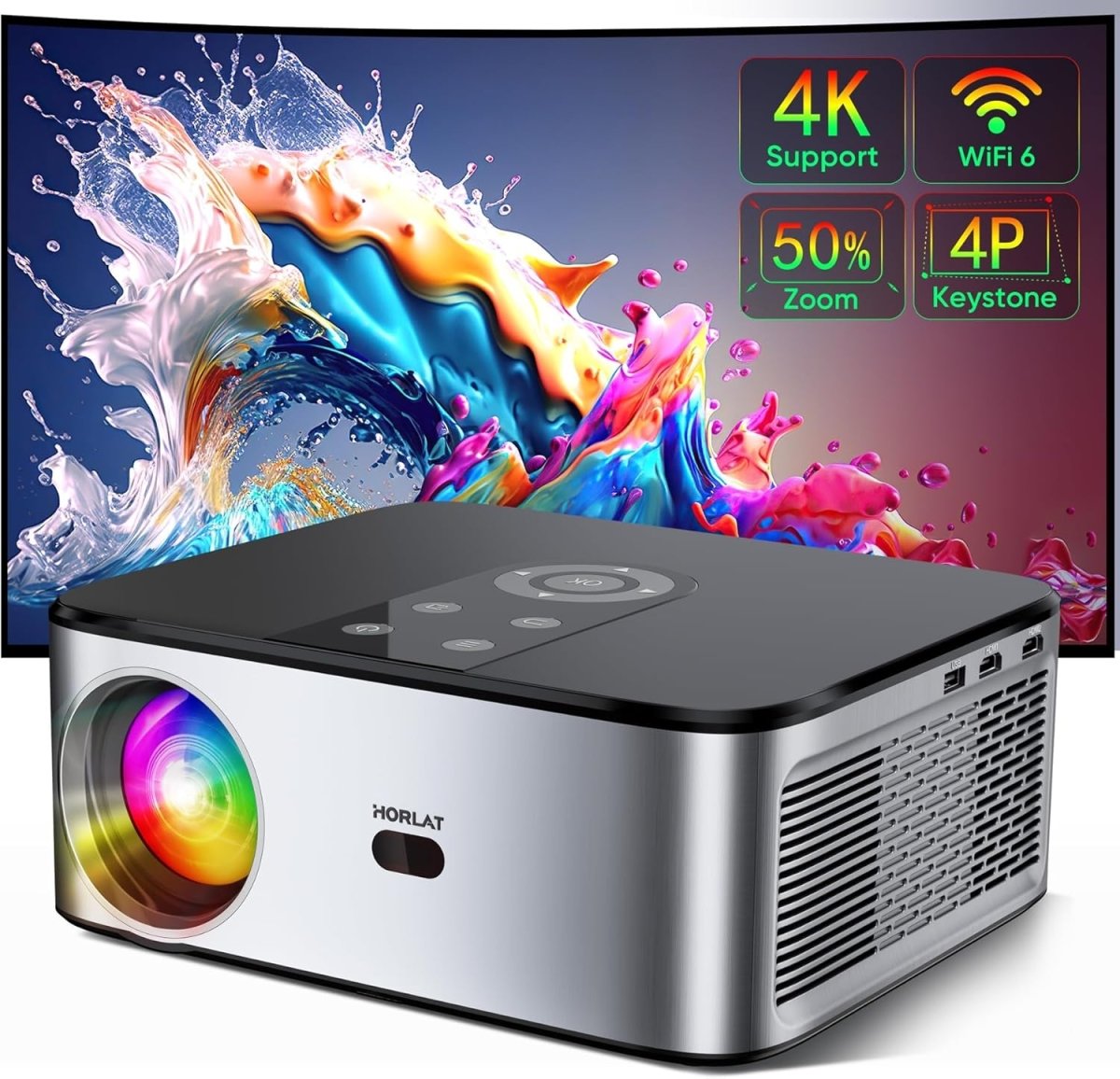 4K Ultra HD Smart Home Theater Projector 21000L, Auto Keystone, 5G WiFi, Android OS - My Own Cosmos