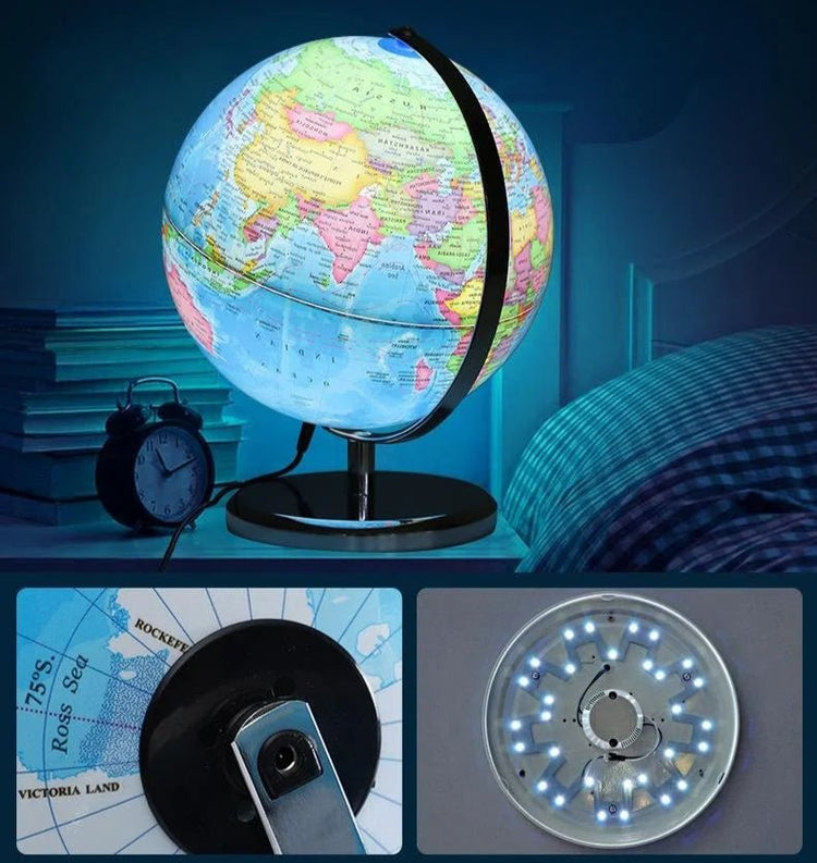 Illuminated 25cm World Globe with LED Light - My Own Cosmos