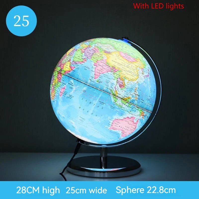 Illuminated 25cm World Globe with LED Light - My Own Cosmos