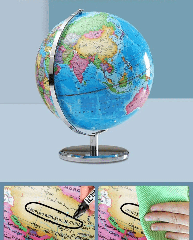 Illuminated 25cm World Globe with LED Light - My Own Cosmos