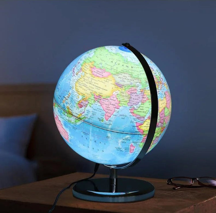 Illuminated 25cm World Globe with LED Light - My Own Cosmos